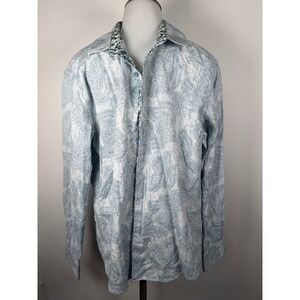 Robert Graham Mens Long Sleeve Button Down Shirt Blue White Pattern Classic Fit